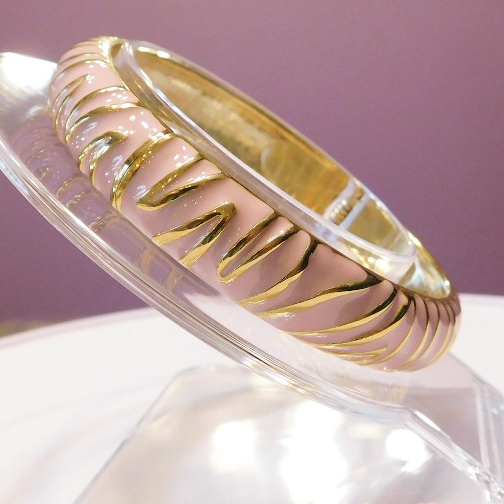Pink & Gold Tone Enamel Hinged Bracelet - New without tags